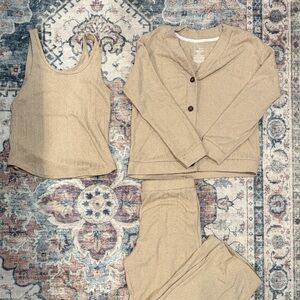 Tan Lounge Set with Tank and Cardigan